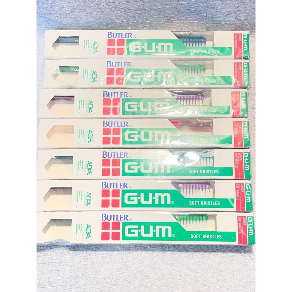 Lot of 7 Vintage Butler GUM Junior Toothbrushes Soft Bristles ADA Made in USA